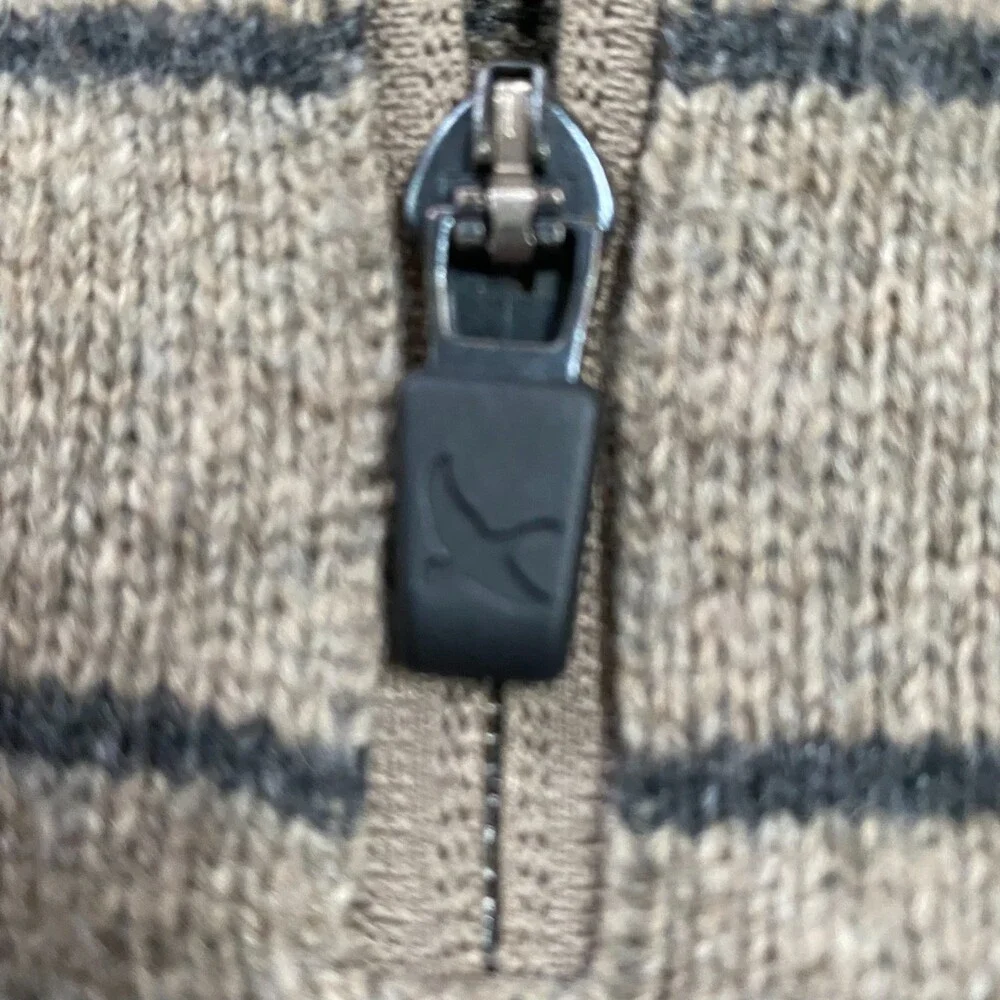 Eddie Bauer Oatmeal Stripe Wool Blend Zip Henley Pullover Sweater Size Large - Picture 3 of 10
